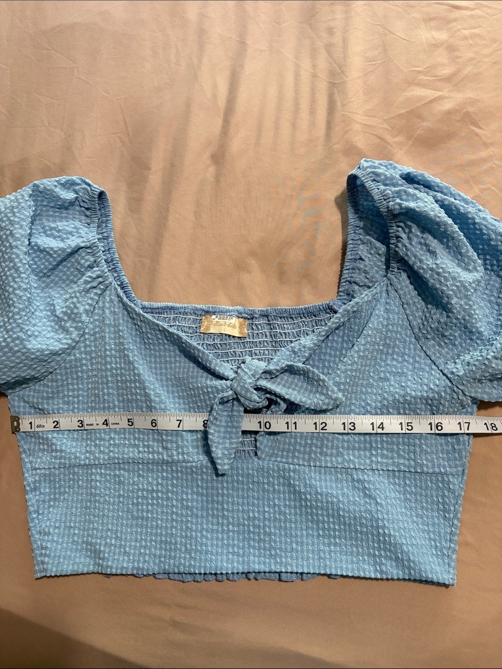 Altar'd State Light Blue Tie-Front Puff Sleeve Crop Top - Picture 6 of 8